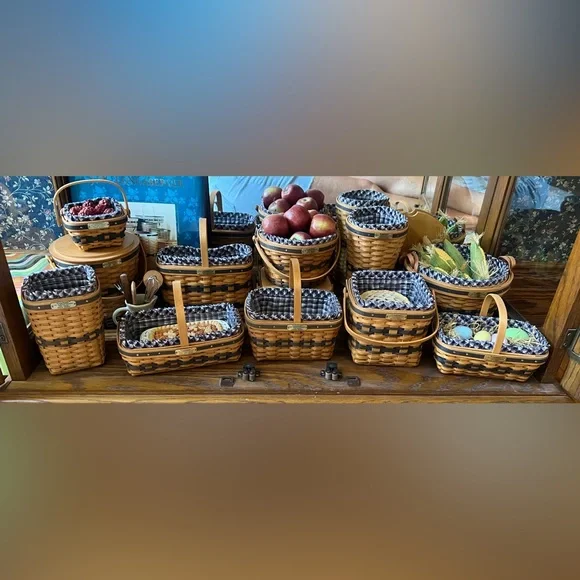J.W. Longaberger Miniature Woven Basket Collection with Plaid Lining. - Picture 2 of 8